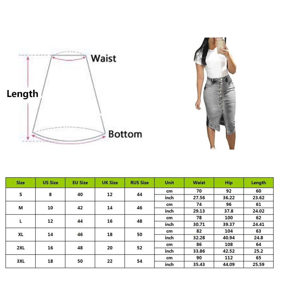 Джинсовая юбка на пуговицах с разрезом спереди, накладной карман, женская повседневная юбка с высокой талией, женские юбки-карандаш, Весенняя летняя Однотонная юбка миди