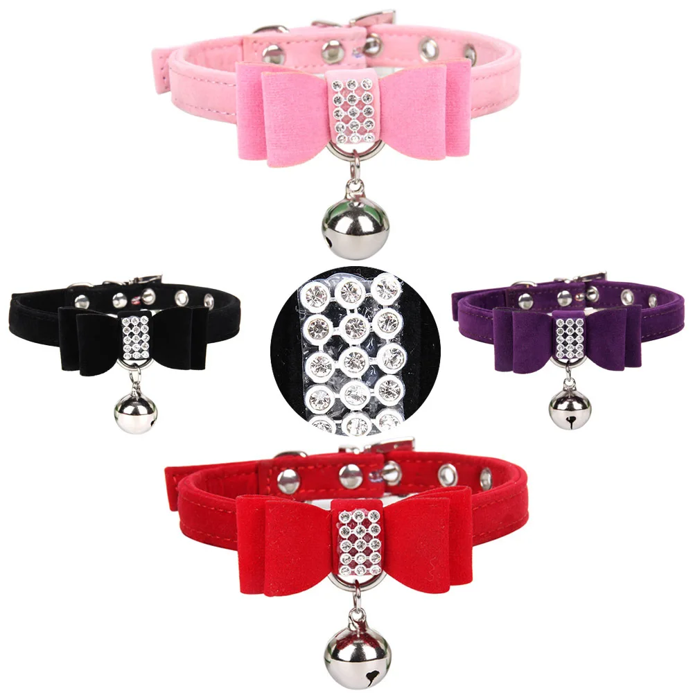 Pet Velvet Dog Cat Collar With Bell Adjustable Dogs Cats Collars Control Handle Training Pet Puppy Kitten Collar Pet Supplies