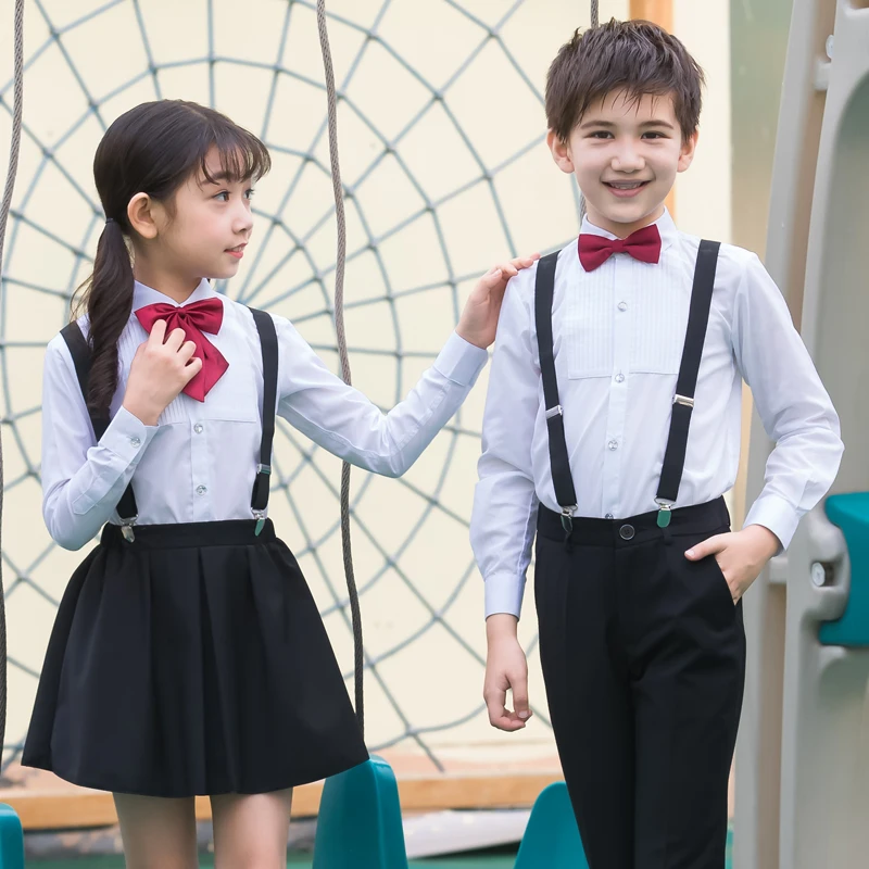 

School uniforms set new style summer fashion children flower girl dress host boy piano performance chorus bib boy show suit