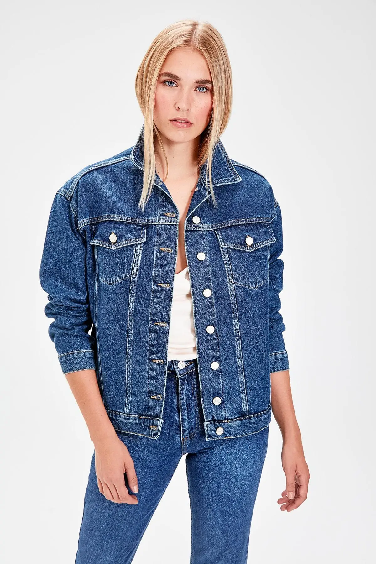 

Trendyol Navy Blue Basic Denim Jacket TWOAW20CE0041