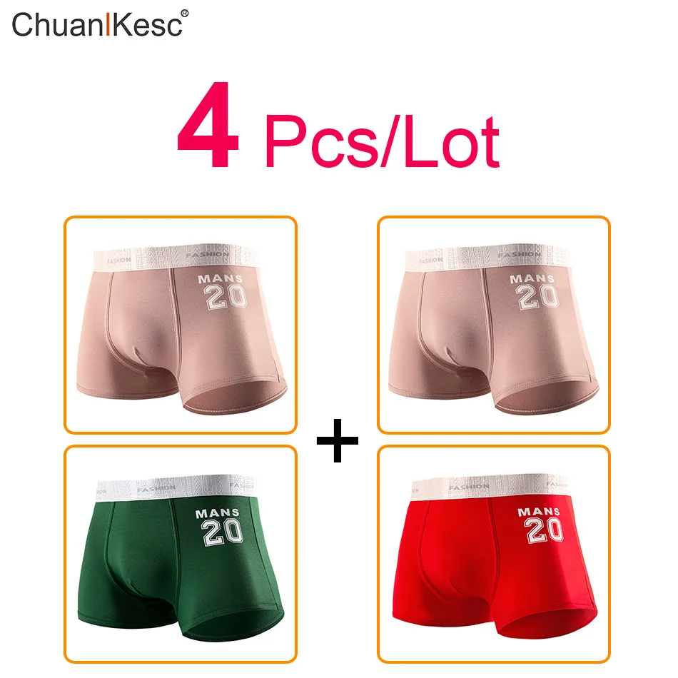 4 Pcs Pure Cotton Men's Boxers Personality Star Digital Underwear Fashion New Sexy Comfortable Basketball Running Sports Shorts