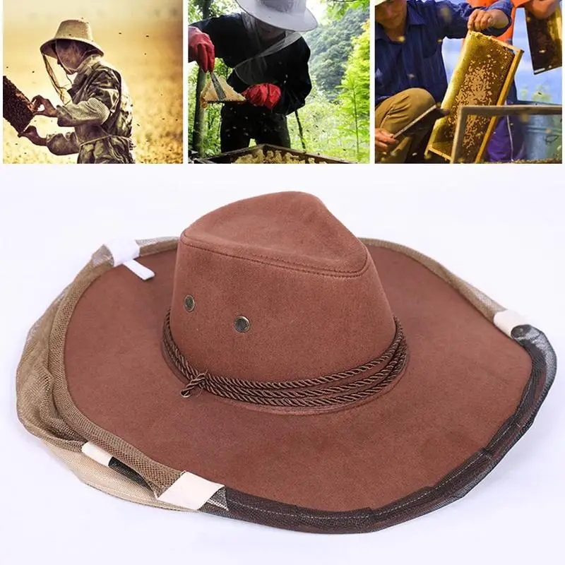 

Professional Beekeeping Hat Beekeeper Cowboy Hat Anti Neck Insect Hat Veil Wrap Bee Net Full Protector Mosquito Face V8M5