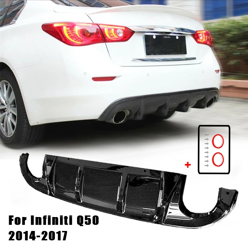 

For Infiniti Q50 2014 2015 2016 2017 Rear Bumper Diffuser Lip Gloss/Matte Black/Carbon Fiber Look ABS Boot Spoiler Splitter Kit