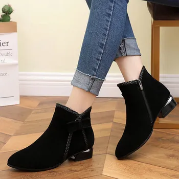 

Large size short boots flat Martin boots plus velvet autumn and winter suede leather women's boots