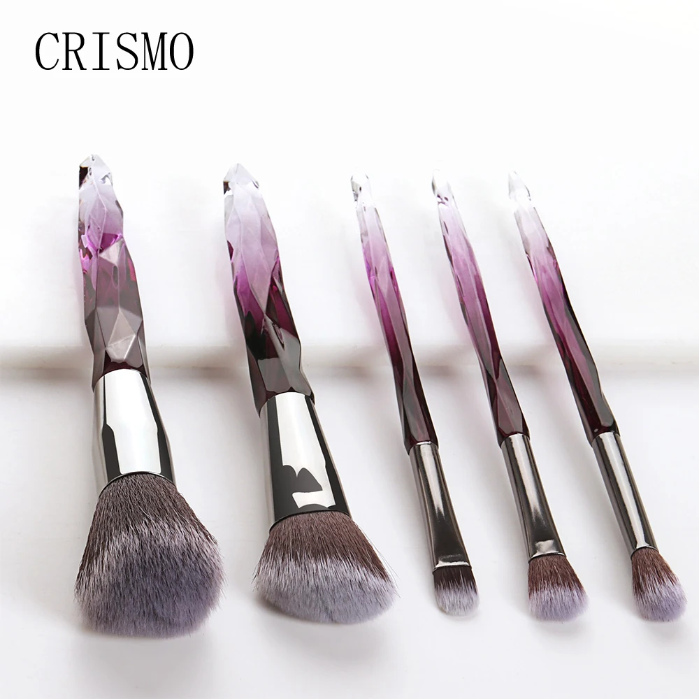 CRISMO 5Pcs Crystal Makeup Brushes Set Professional Cosmetics Brushes Colorful Contour Base Powder Blush Foundation Makeup 3