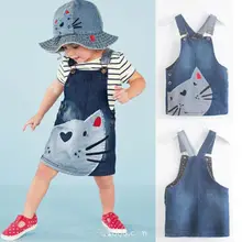 Милые детские летние джинсы с рисунком кота для маленьких девочек, Свободные Комбинезоны, одежда для детей 3-7 лет, Helen115