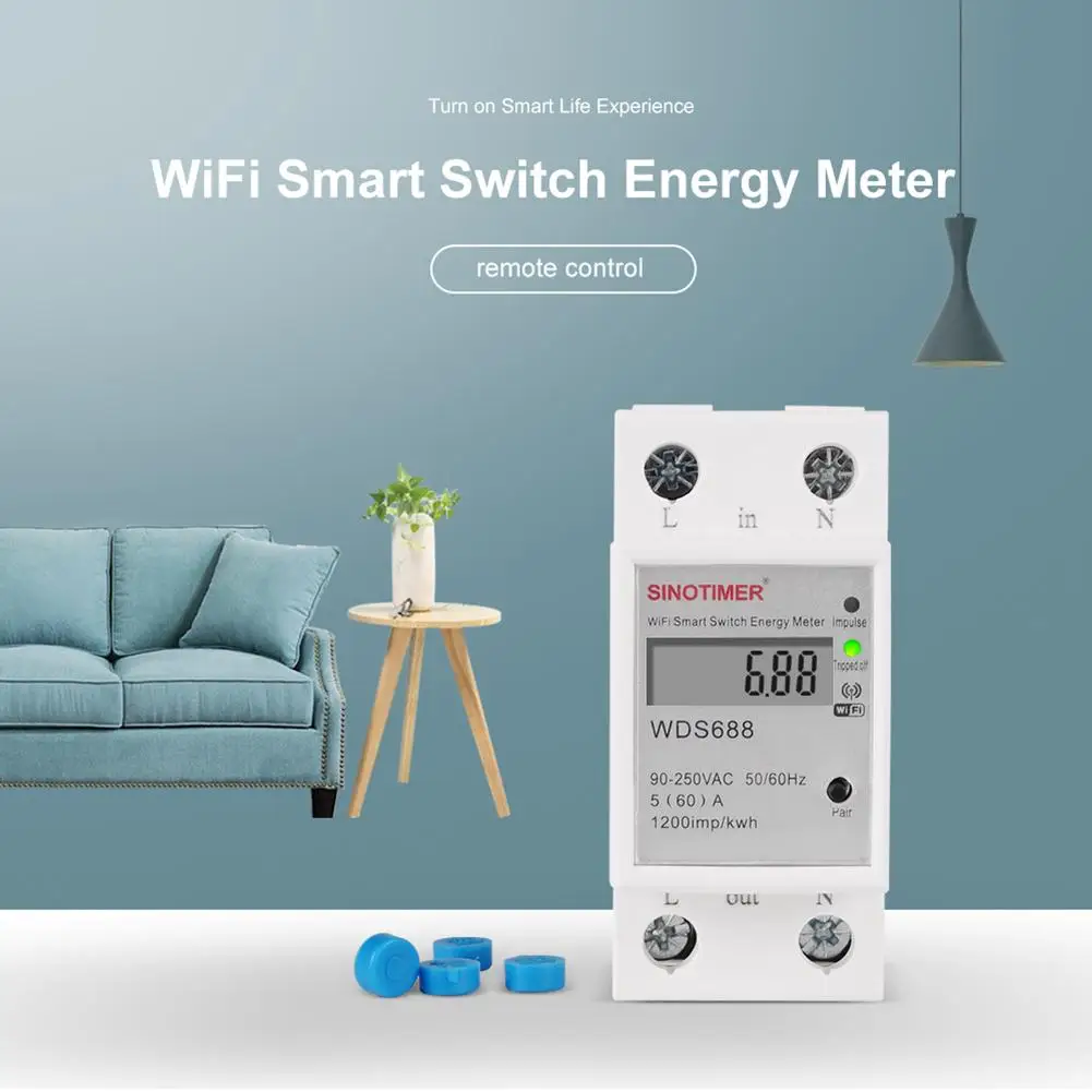 

WDS688 Digital Electric Consumption kWh Din Rail Smart Energy Meter WiFi Smart Energy Meter App Watt Remote Control 110V 220V AC