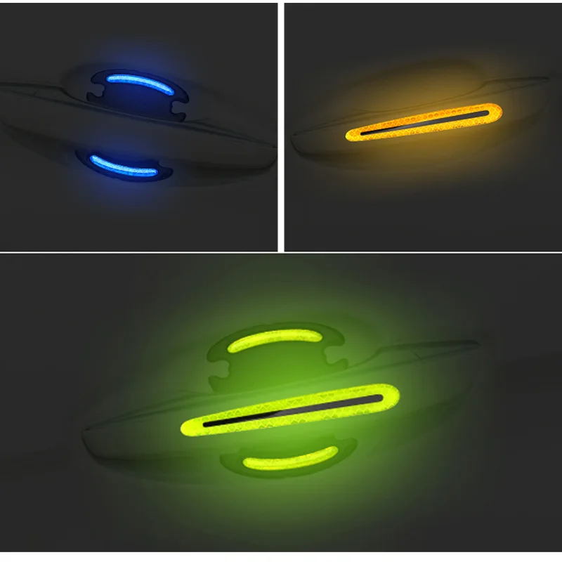 8pcs 3D Car Reflective Sticker Tape Reflector Fender Warning Bumper Strip Door Handle Bowl Cover Car Exterior Accessories Set AA