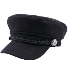 Korean Version Of the Tide Casual Navy Hat Female Fashion Outdoor Woolen Autumn and Winter Flat Top Cap Retro National Student C