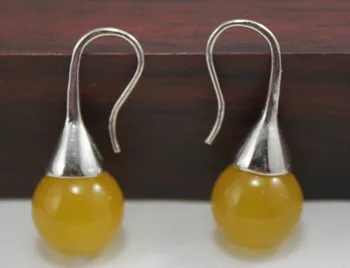 

12mm yellow natural jade bead hook earrings