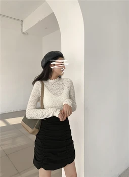 

COIGARSAM Lace blouse women New Full Sleeve blusas womens tops and blouses White 8737A