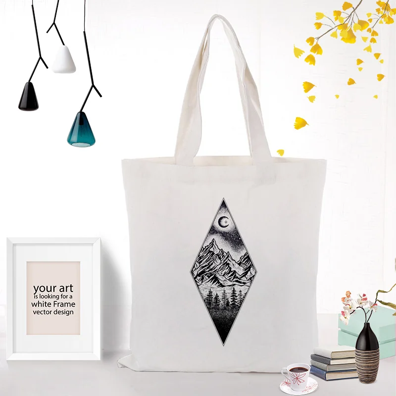 Illustration art Canvas Handbag Shopping Bag Tote Bag Daily Use Text DIY Custom Print Logo Eco Reusable Recycle - Цвет: ILLUSTRATIONB024
