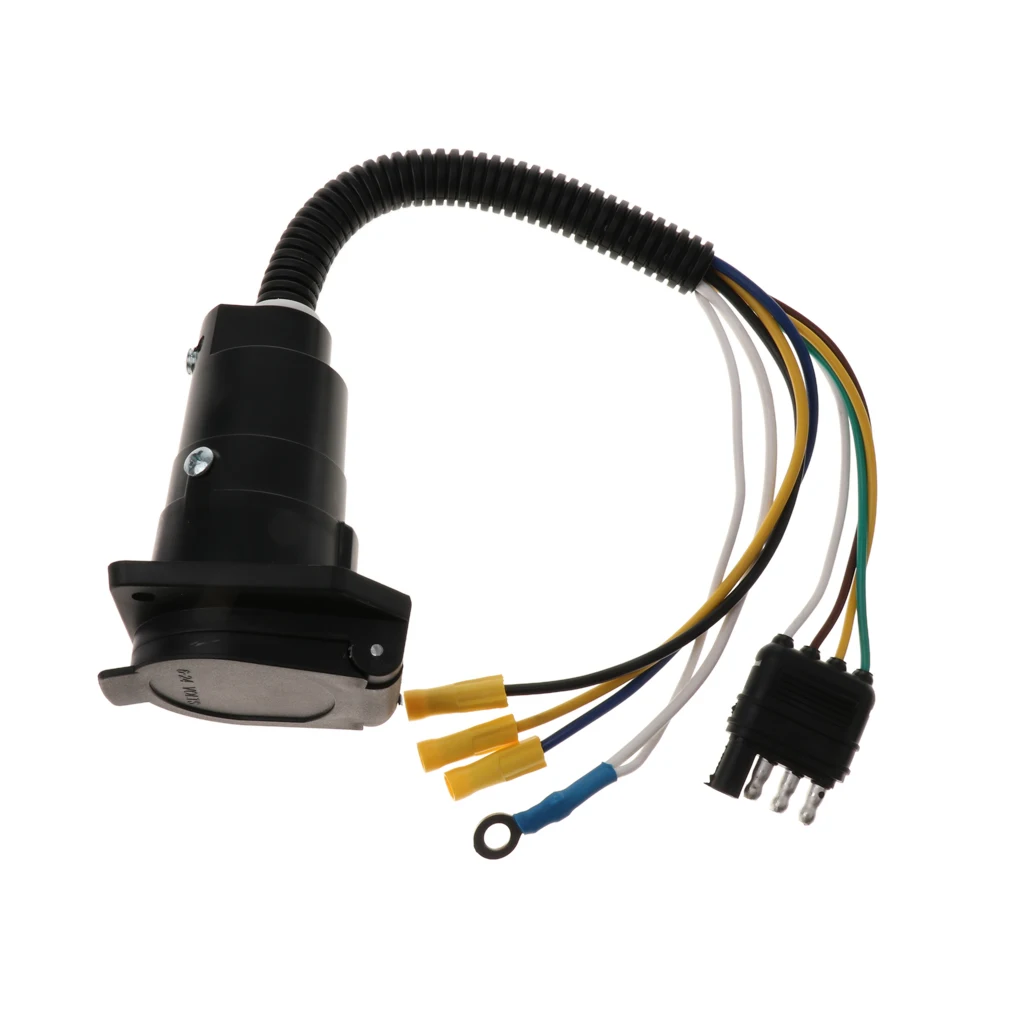 4 Way Flat to 7 Way Round Car RV Truck Trailer Wiring Adapter Plug Converter