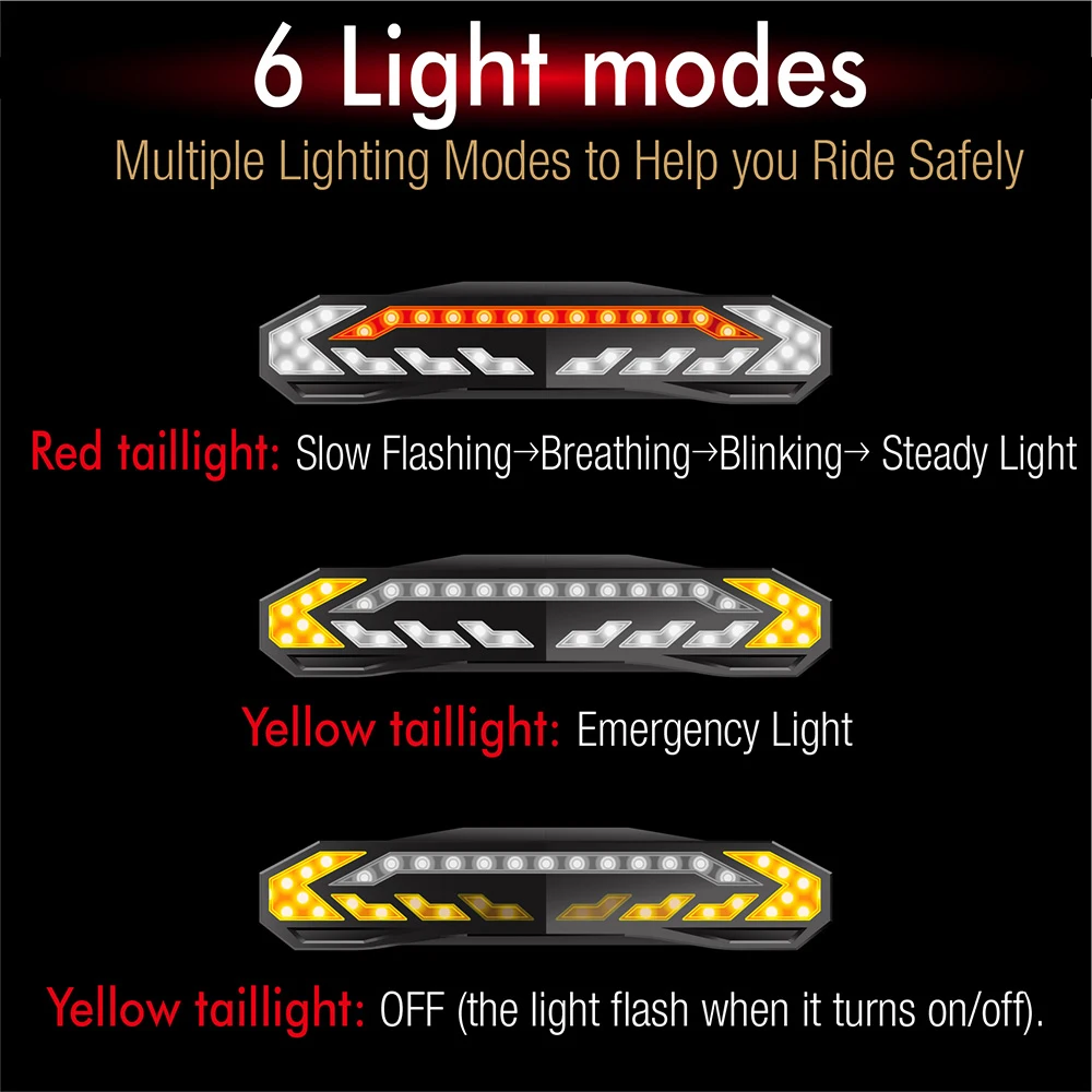 Bicycle Alarm Bicycle Rear Light Bicycle Burglar Alarm Taillight IP65 Waterproof USB Charge Scooter Bike Rear Lamp Turn Signal Warning Auto Brake Light