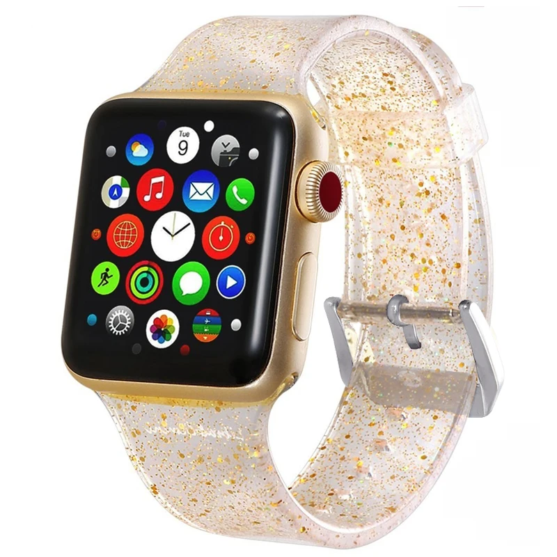 Серебристый/золотистый ремешок bling shining Apple Watch Band для часов 5 4 3 2 1 ширина ремешка 42 мм 38 мм мягкий силиконовый браслет