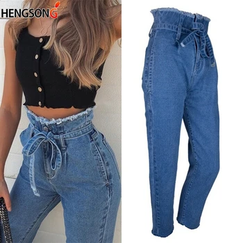 

Vintage High Waist Stretch Skinny Jeans Female Tassel Pencil Pants Autumn Ankle-Length Slim Trousers Zipper Burr Pants