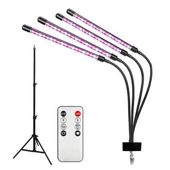 

Home LED Grow Light Full For Indoor Plants With Stretchable Stand Greenhouse Aluminium Alloy Remote Control USB 4 Heads