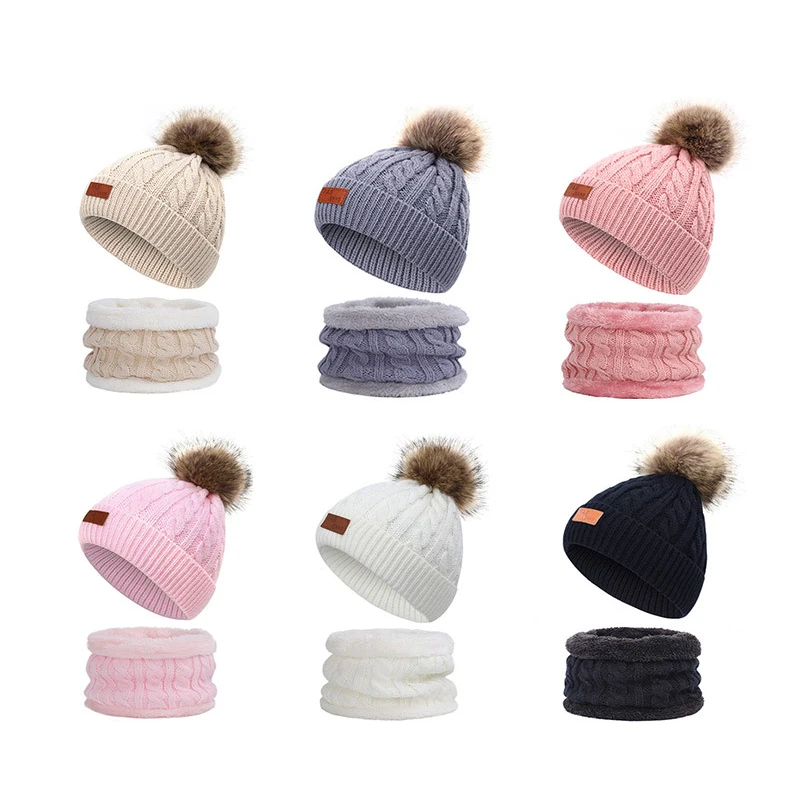

2020 Knitted Twist Baby Hats Scarf Set Newborn Hats With Poms For Boys Baby Turban Beanie Caps For Girls Cotton Winter Headwear
