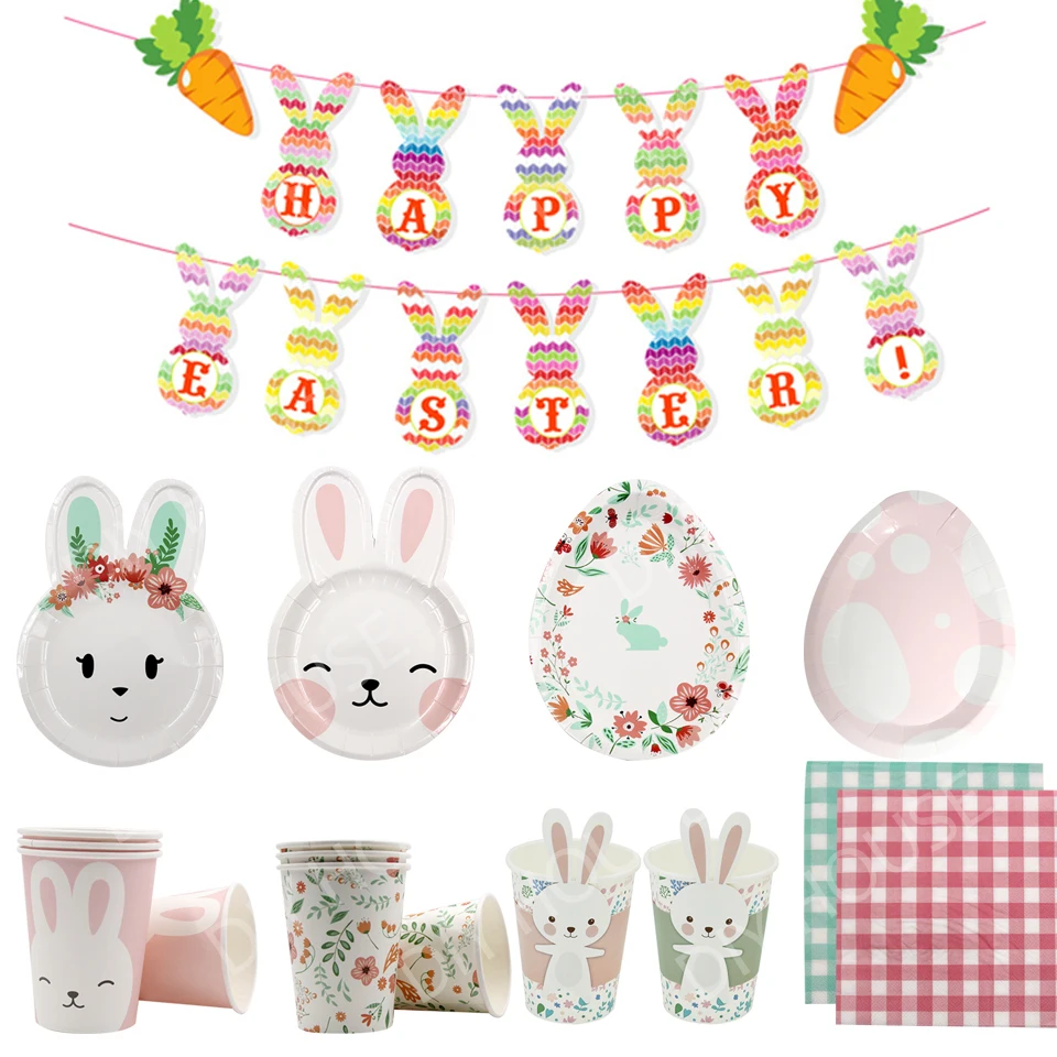 1set Happy Easter Disposable Tableware Paper Napkin/cup/plate For Kids