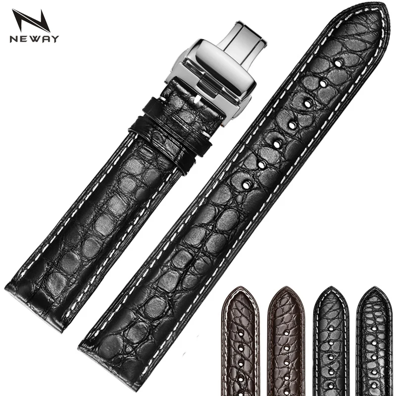 

100% Genuine American Crocodile Skin Watch Band With 2 Clasps Alligator Leather Watch Strap 14mm 16mm 18mm 20mm 22mm Universal