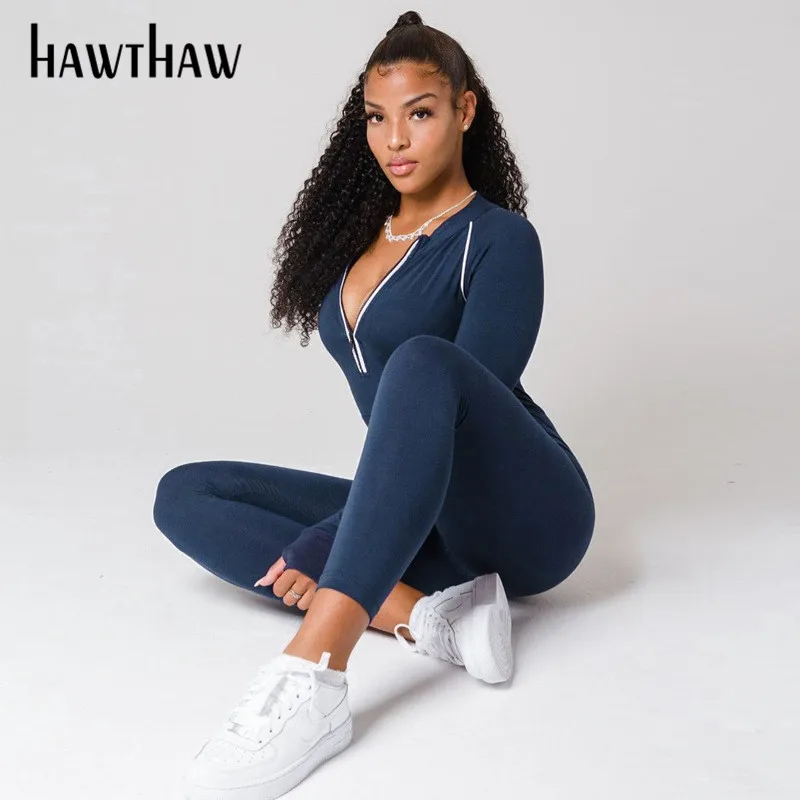 HAWTHAW женский осенне-зимний Повседневный однотонный спортивный костюм на молнии