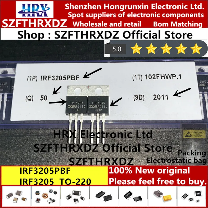 100% Новый оригинальный IRF3205PBF TO220 IRF3205 производство Китай MOSFET mosfft 55V 110A 50 шт/труба (50