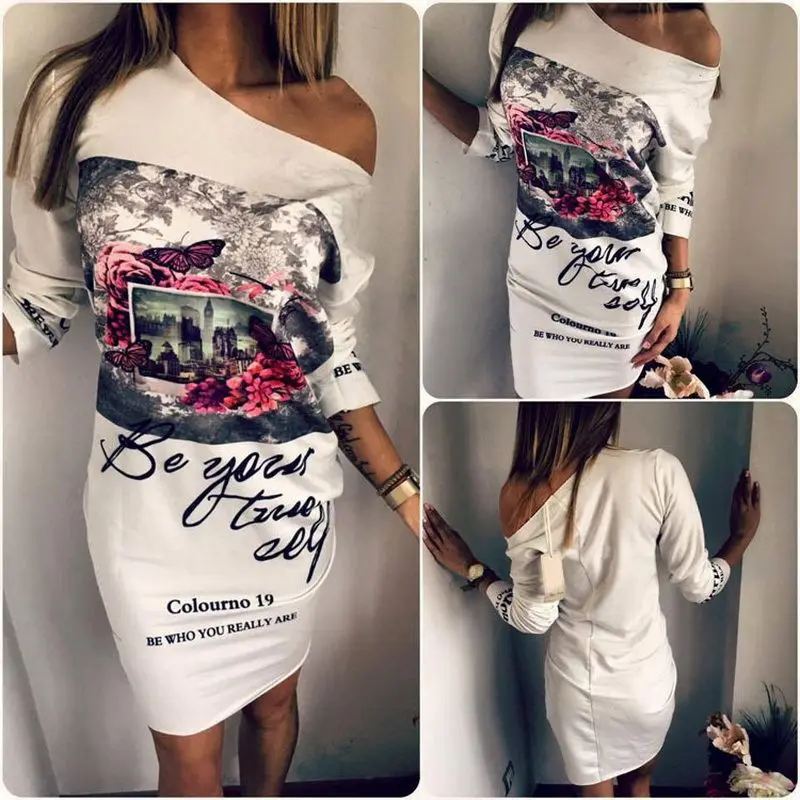 

Europe And America New Style Hot Selling Lettered Flowers Print Printed Loose-Fit Dress