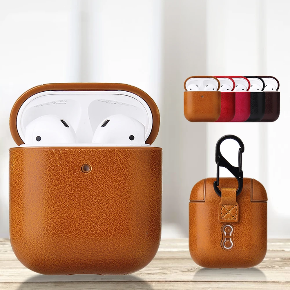 Кожаный чехол для AirPods 1st 2nd защитный наушников Apple Air Pods 1 2 кожаный с ушным крючком