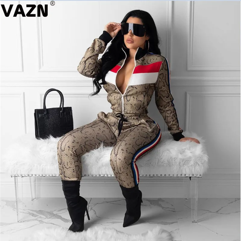 VAZN LO6046, хит, новинка, для зрелых, винтажный, увеличивающий рост, Змеиный, модный, на молнии, полный рукав, топ, длинные штаны, эластичные, для женщин, комплект из 2 предметов