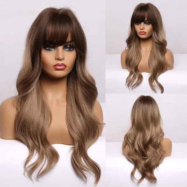 GEMMA Red Brown Copper Ginger Long Straight Synthetic Wigs for Women Natural Wave Wigs with Bangs Heat Resistant Cosplay Hair LC226-4