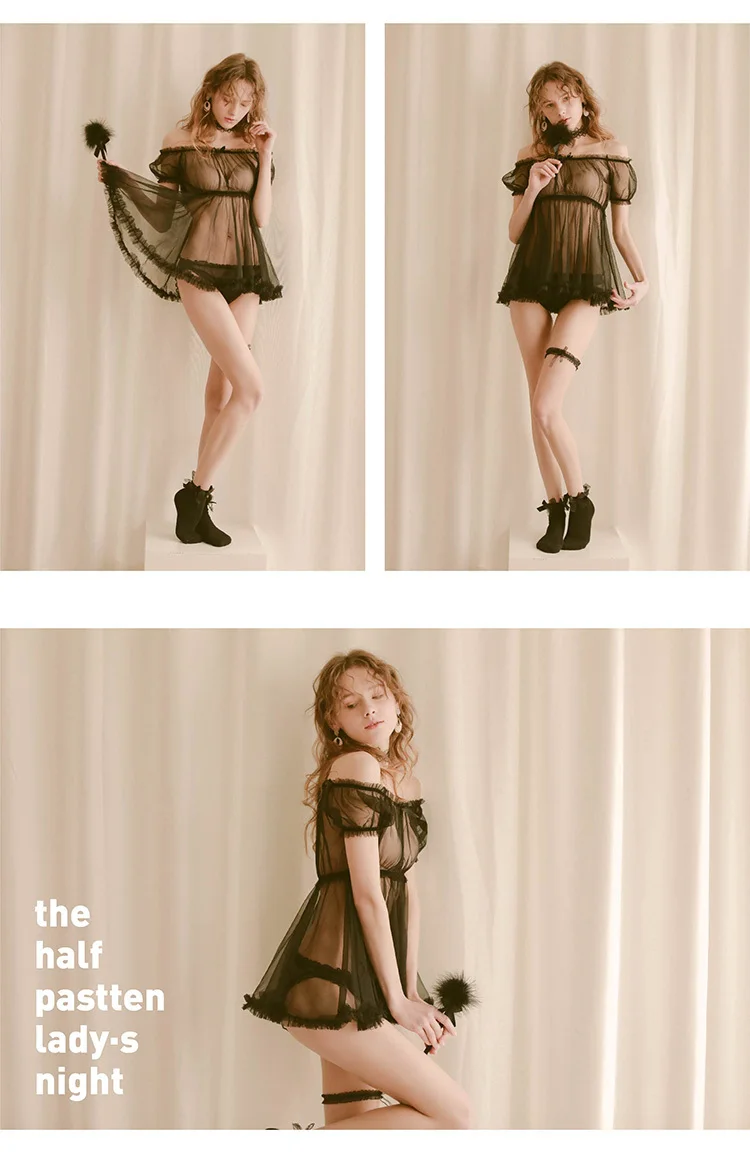 Female Sexy Sleepwear Outfits Women Satin Lace Mesh Sleepwear Homewear Nightwear Pyjamas Set