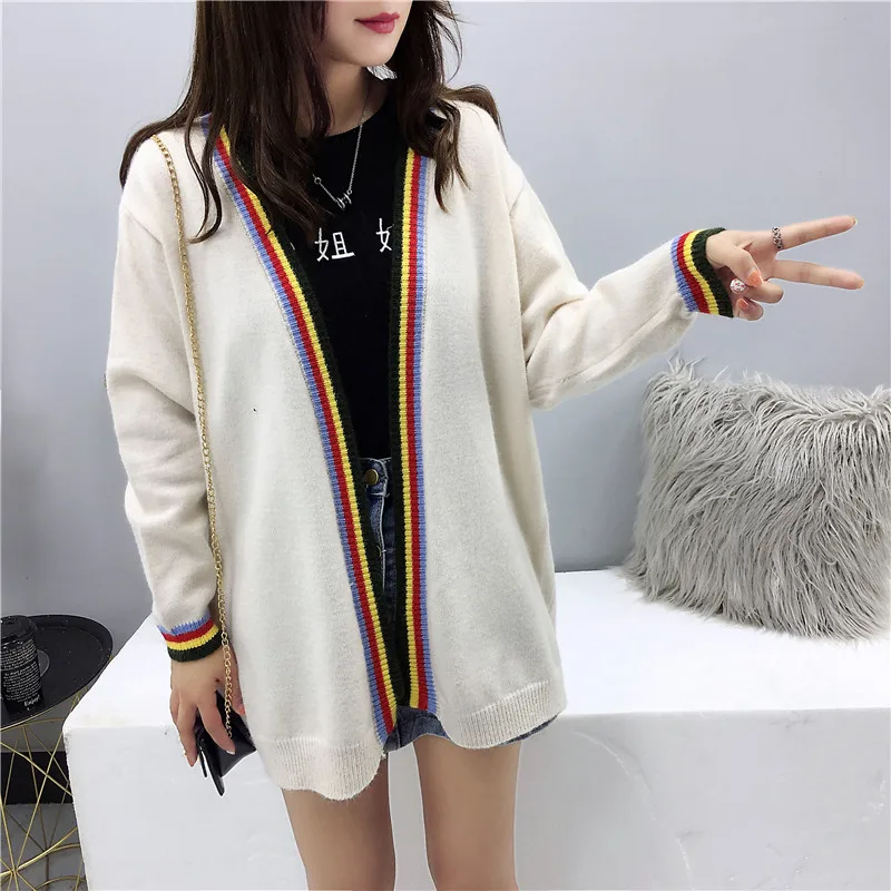 

Winter and autumn knitting cardigan women loose lazy wind short wool outside take early autumn hundred net colorful sweater