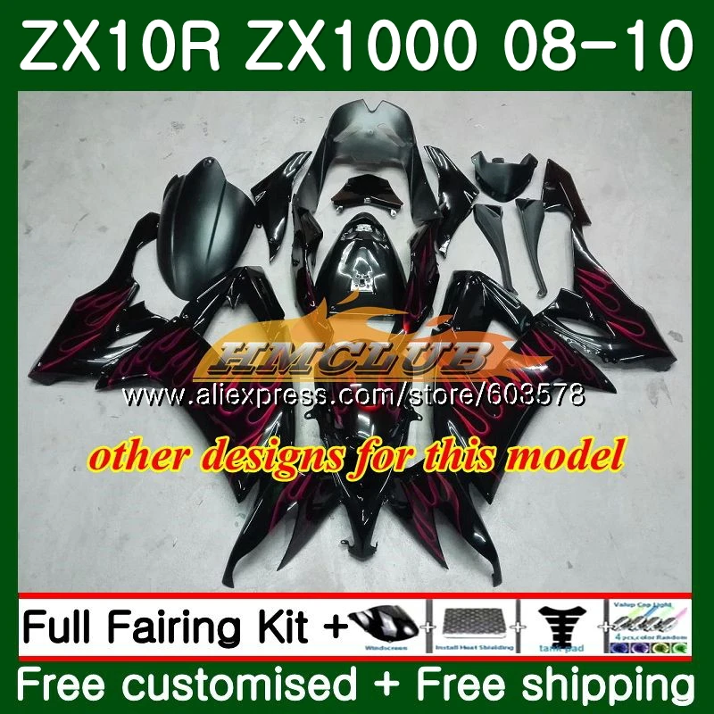 Корпус для KAWASAKI ZX1000C ZX-10R ZX10R 08 09 10 черный Пламя 118CL. 21 ZX 10R 1000CC ZX1000 ZX 10 R 2008 2009 2010 обтекатели