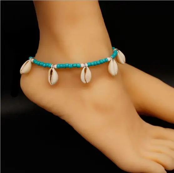 

1pc Summer Beach Tassel Seashell Pendant Foot Anklet Bracelet Bohemian Metal Shell Scallop Hand Knit Rope Chain 8866