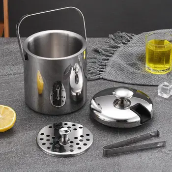 

1.3L Ice Bucket Wine Coolers Stainless Steel Double-layer Champagne BucketWith Tongs Container Keg Ice Bucket Bar Wine Tools