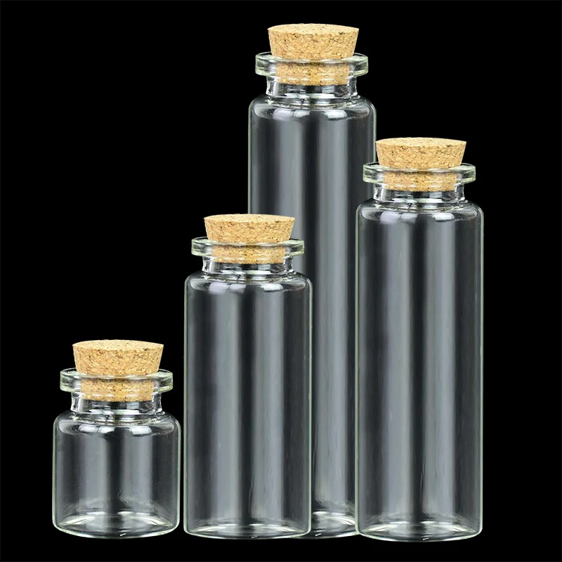 5pcs 5/10/14/20ml Mini Clear Glass Drifting Bottles With Cork Stopper Small Jars Christmas Wedding Birthday Party Decoration