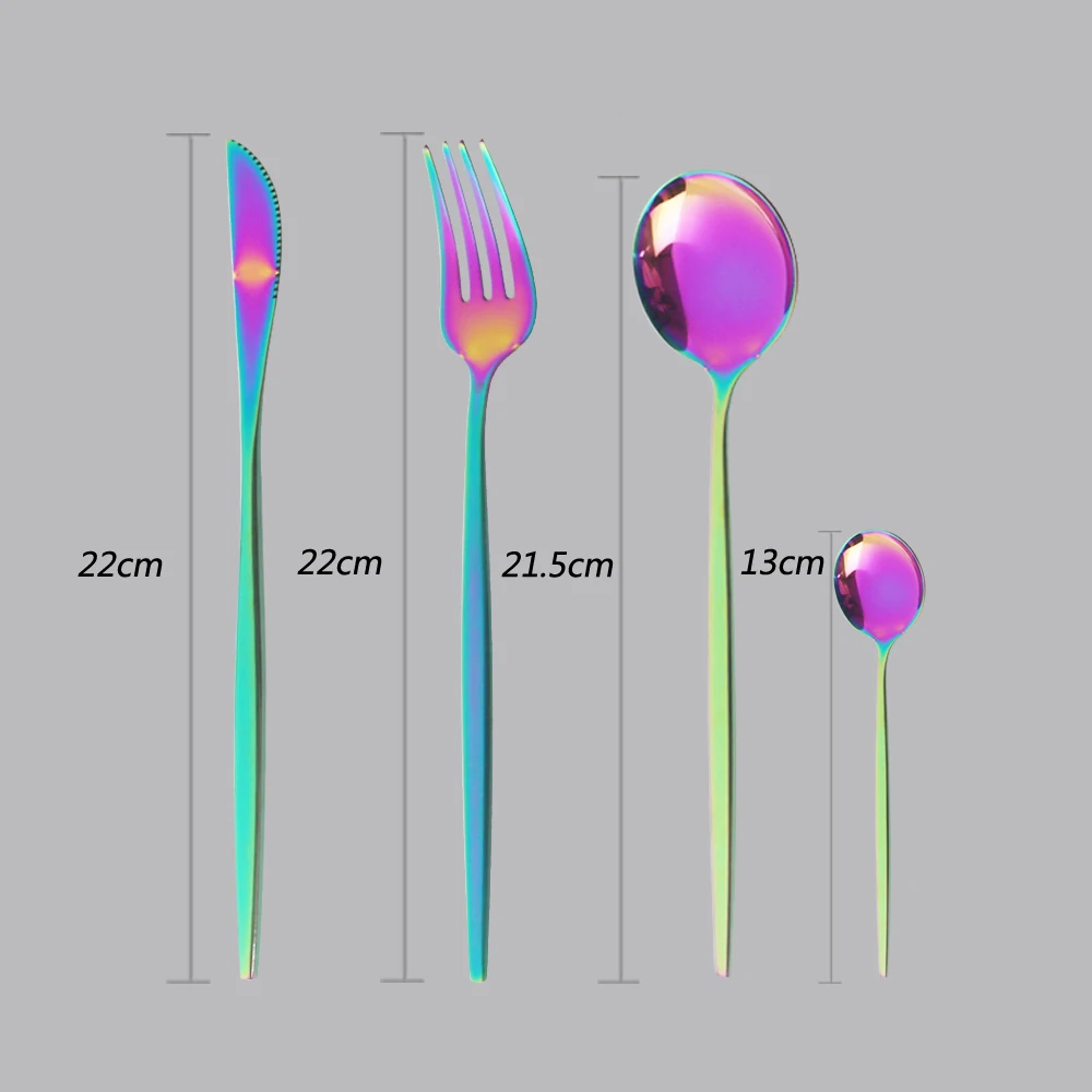 4Pcs Rainbow Mirror Dinnerware Cutlery Set Table Kitchen Tea Coffee
