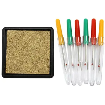 

6 Pcs Green Yellow Red Plastic Handle Sewing Needle Thread Unpicker Seam Ripper & 1x Ink Pad Stamp Pad Gold