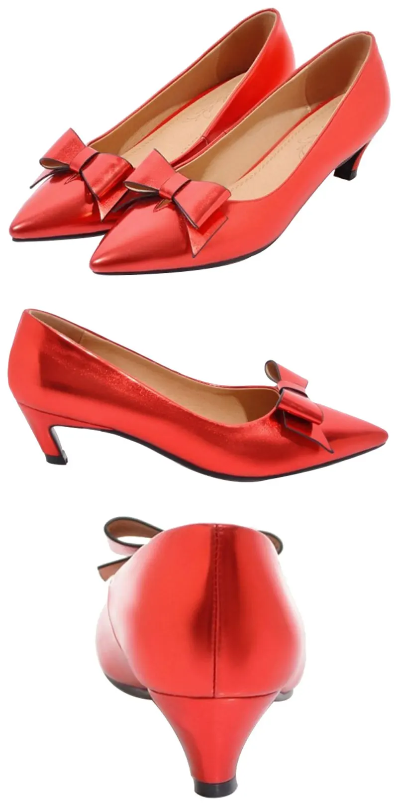 SJJH/женские туфли-лодочки с бантиком и острым носком; обувь из лакированной кожи на тонком каблуке; элегантная официальная Рабочая обувь; большие размеры; A460