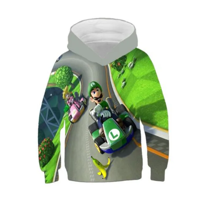 Boys and girls long sleeve hooded sweatshirt 3D cartoon printed clothing Super Mario style