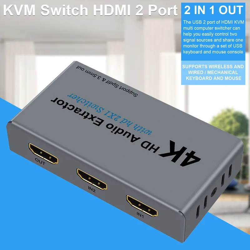 Switcher with Audio Separation HDMI-compatible Splitter 2 In 1 Out USB-powered Converter for Audio 2X1 4K Audio Separation av to vga adapter composite av video to vga converter with hdmi compatible pc to tv video switch box for hdtv monitors laptop