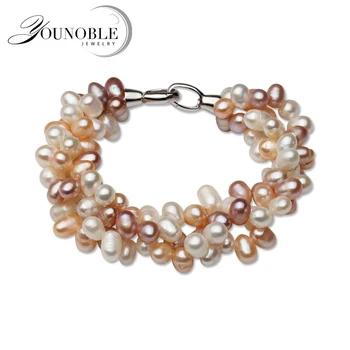 

Real Natural Pearl Bracelet Woman,Colorful Double Freshwater Pearl Necklace 925 Silver Jewelry Girl Birthday Gift