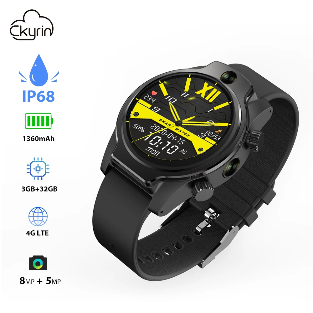 

Ckyrin Kirin X IP68 Waterproof Smartwatch1.6inch 3GB 32GB 1360mAh Battery Dual Camera 4G smartwatch Swimming watch Man Woman
