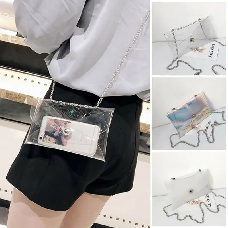 

Women Ladies Clear PVC Waterproof Beach Bag Crossbody Bags Laser Transparent Bags Fashion Korean Style Shoulder Messenger Bag
