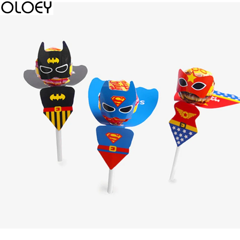 

OLOEY 60PCS Children's Party Gift Candy Decoration Card Man Wei Hero Superman Lollipop Boy Decoration Paper DIY Message Card