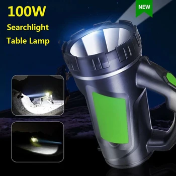 

100W LED Spotlight 3000mAh Battery LED Flashlight Torch for Camping Powerful FlashLight as desk lamp Portable searchlight