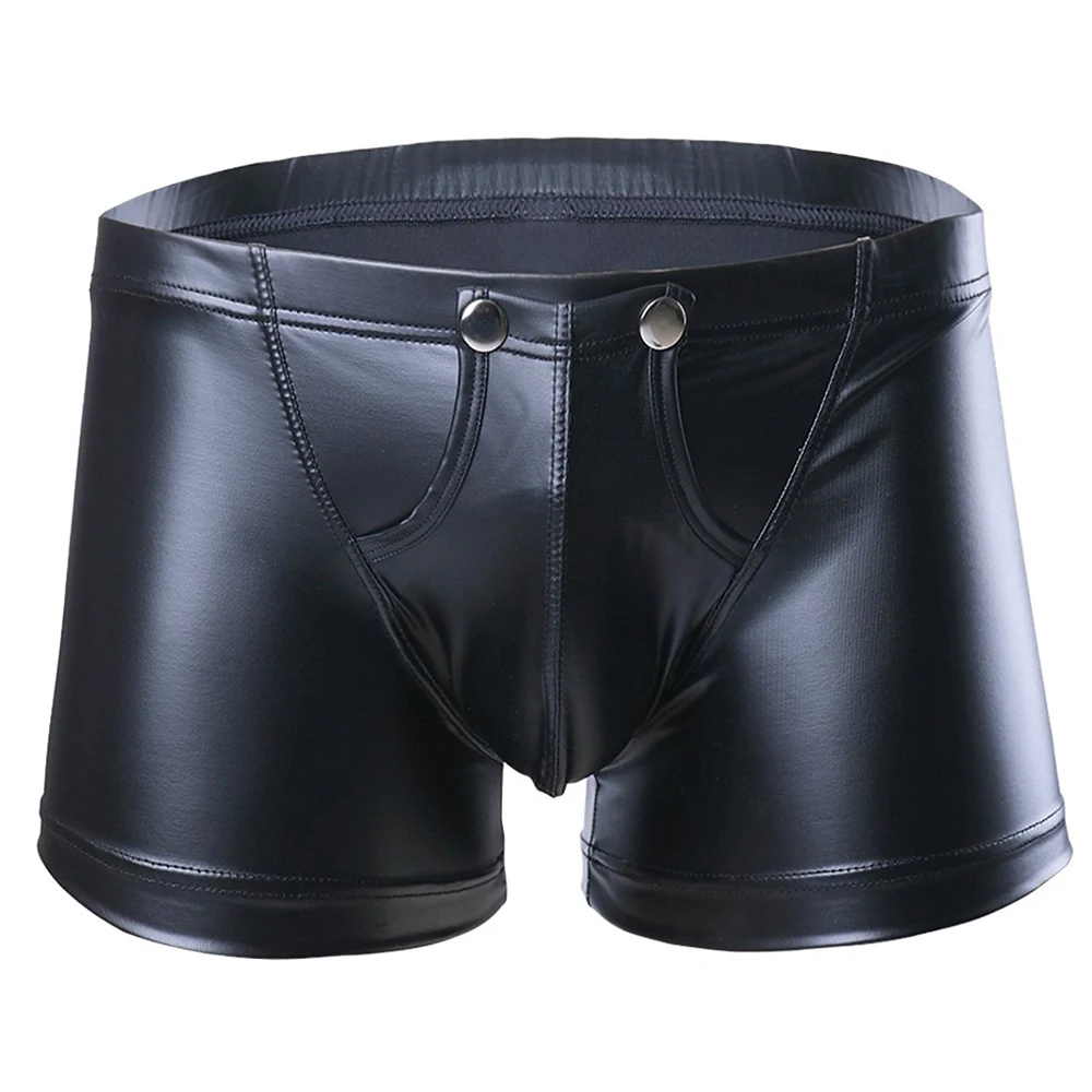 

Male Sexy Boxer Underpants Faux Leather Fasion Gay Underwear Thin Black Shorts Hot M-2XL Comfortable Men New Panties