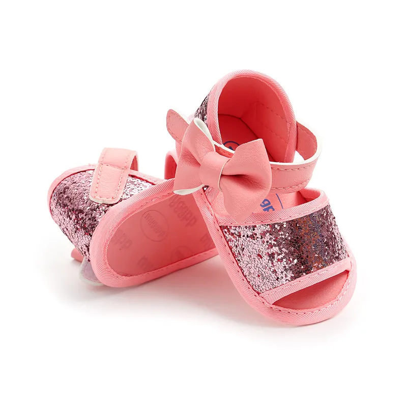 Baby Girl Sandals Big Bow Tie Decoration Baby Shoes Toddler Shining Sequin Non-Slip Sandals Kids Soft Crib Walkers Infant Shoes - Цвет: Розовый