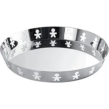 

A Alessi-AKK12-round dance round tray with edge openwork 18/10 stainless steel polished. Tableware