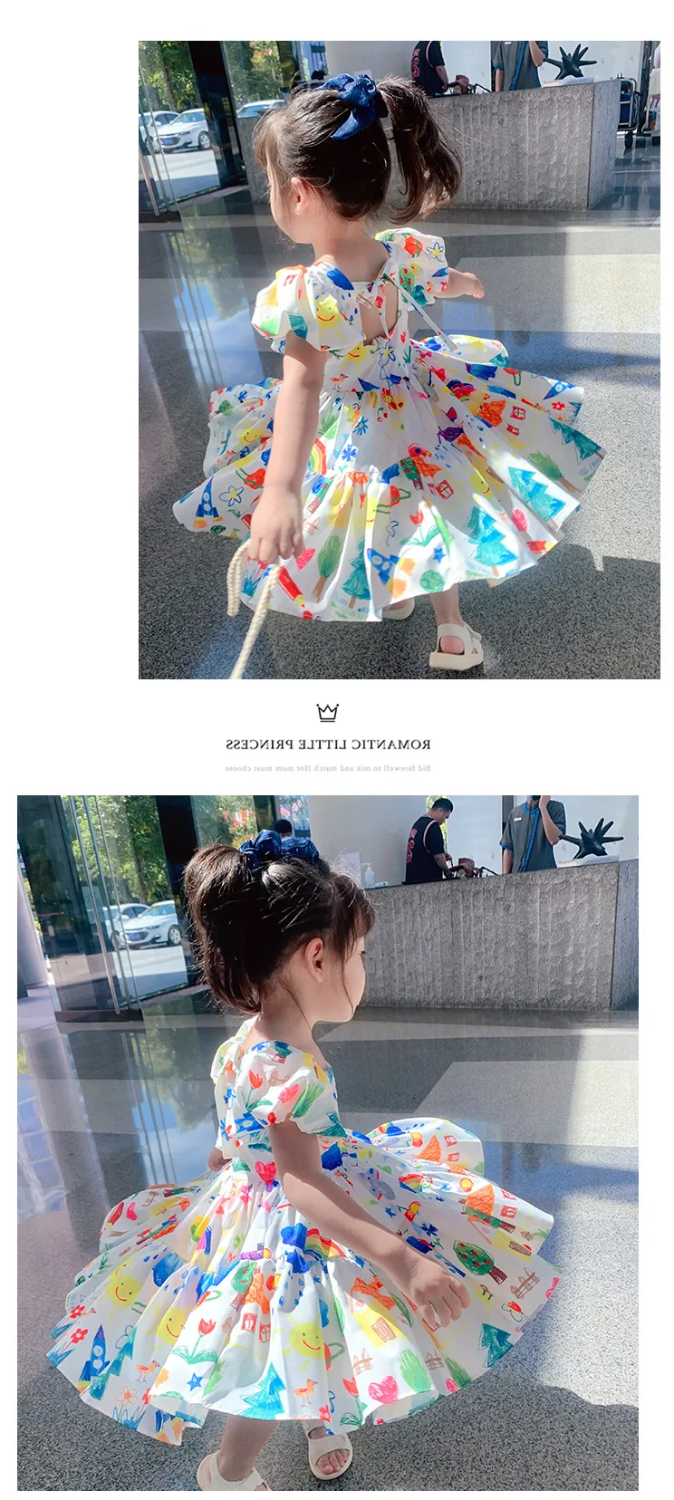 Summer Girls' Dress 2022 New Puff Sleeve Casual Cartoon Party Princess Dress Cute Children's Wear Baby Kids Girls Clothing baby girl skirt apparel